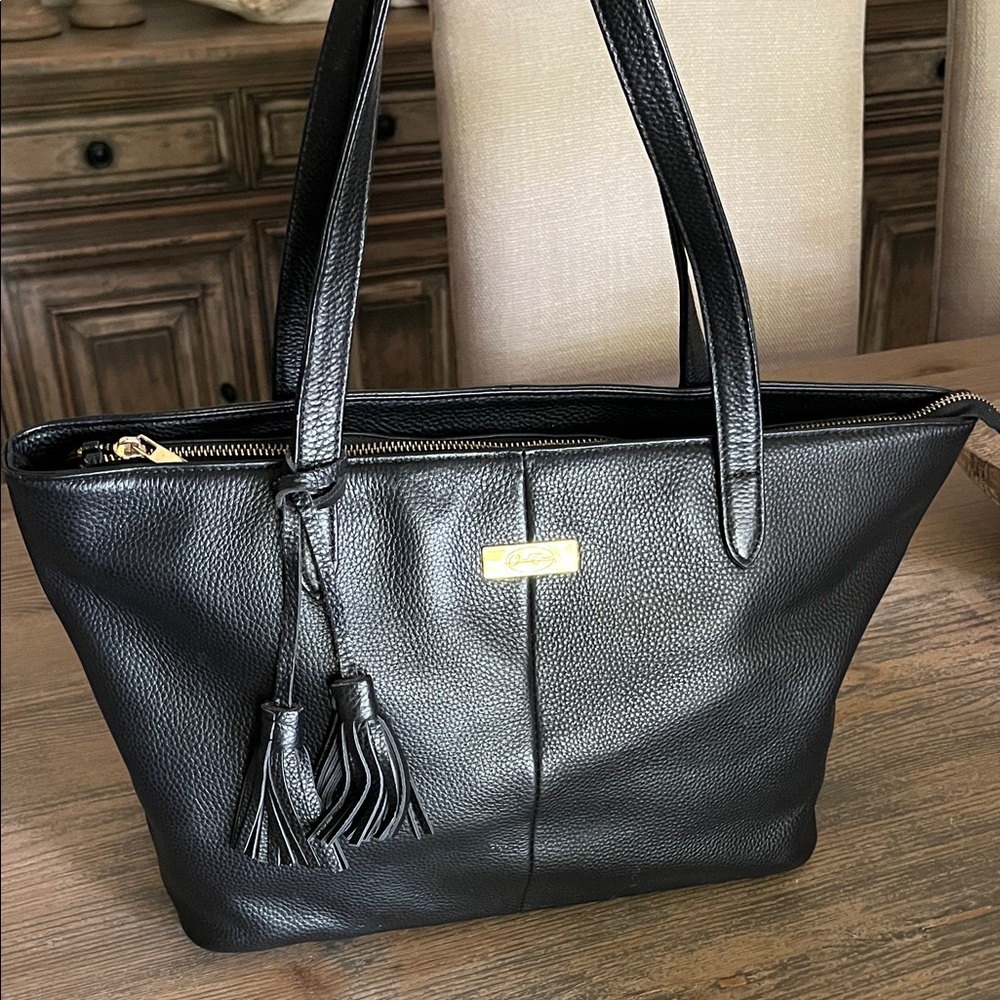Onna Ehrlich Black Leather Tote with Tassels